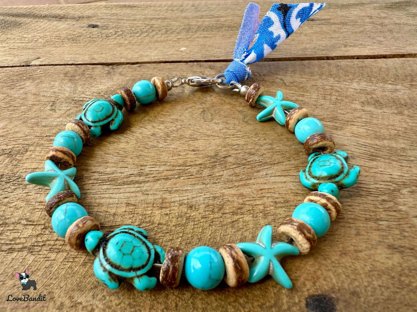 EM-Keramik Halsband Magnesit Schildkröten Seesterne Türkis Lovebandit