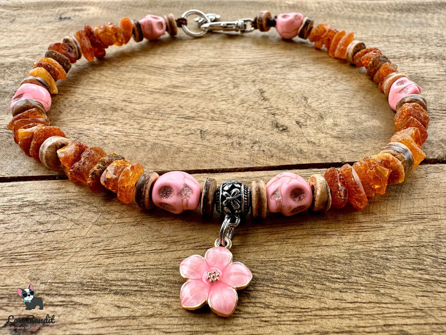 Bernsteinkette für Hunde Zeckenhalsband Skull - LoveBandit