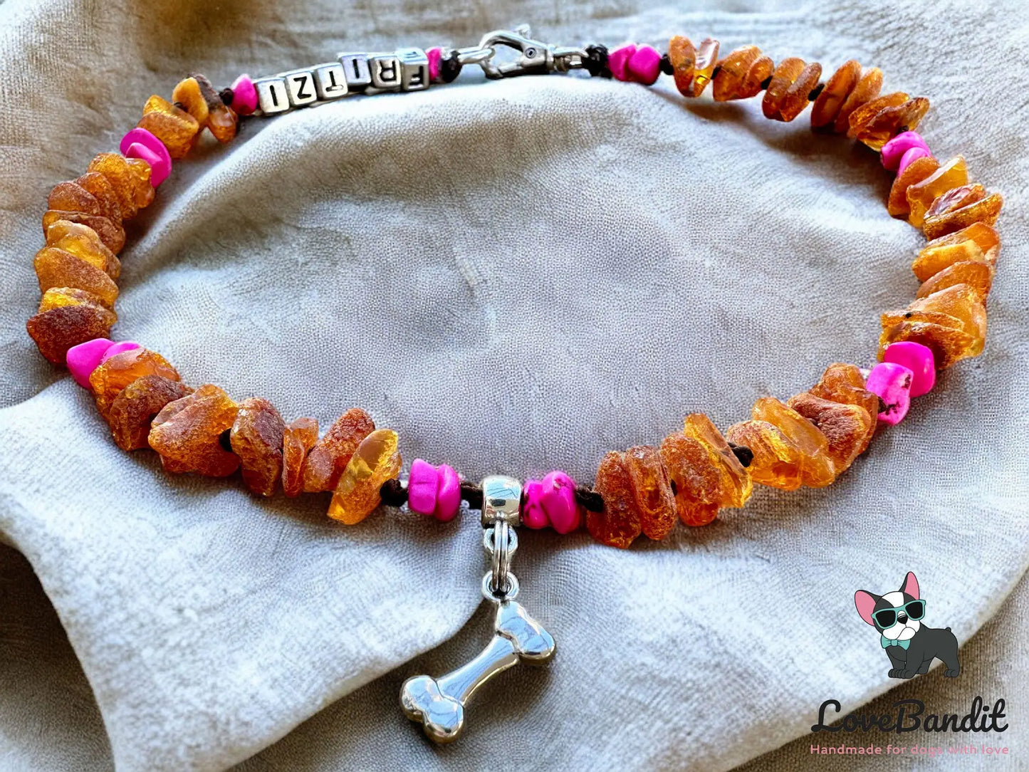 Bernsteinkette für Hunde Zeckenhalsband Pink - LoveBandit