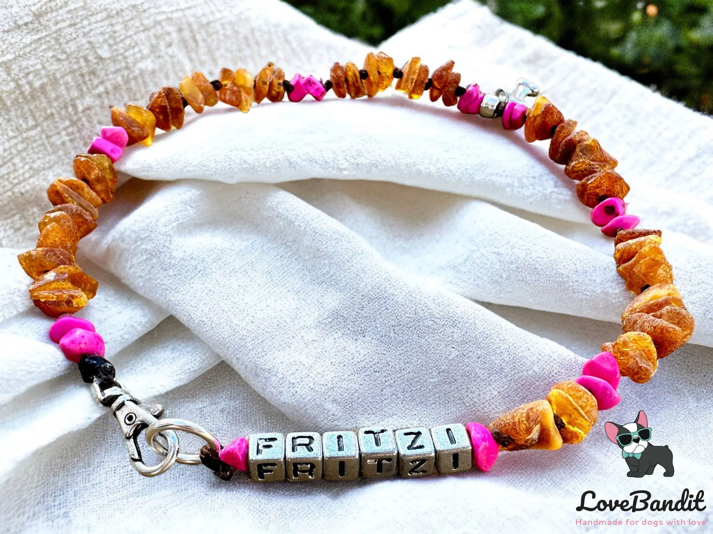 Bernsteinkette für Hunde Zeckenhalsband Pink - LoveBandit