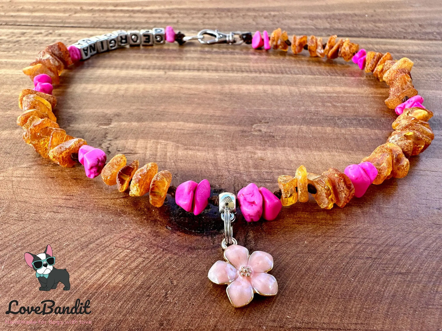 Bernsteinkette für Hunde Zeckenhalsband Pink - LoveBandit