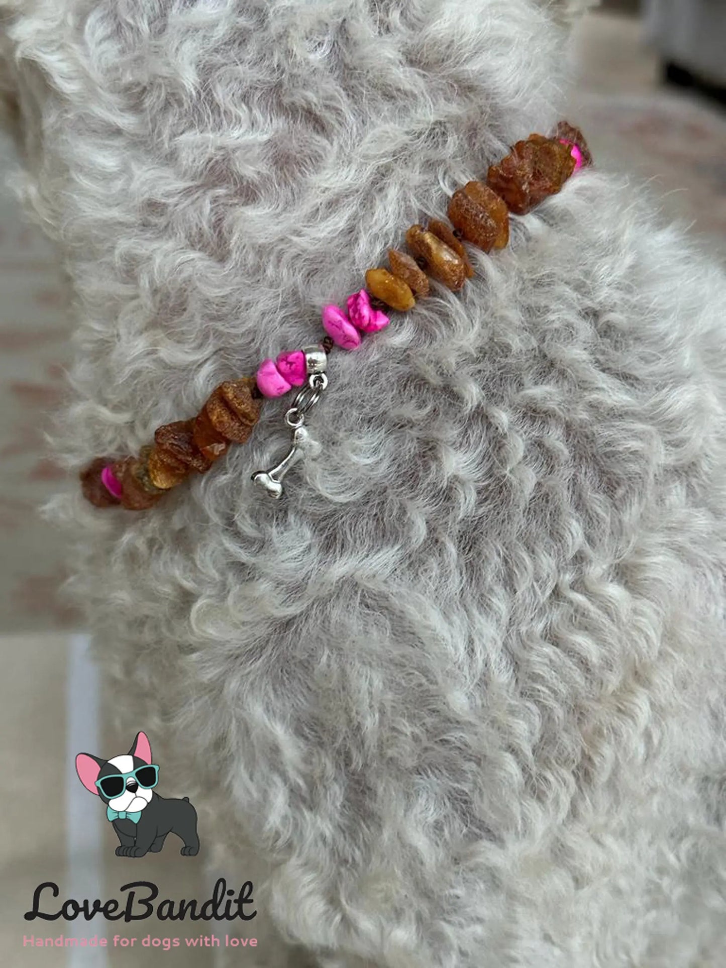 Bernsteinkette für Hunde Zeckenhalsband Pink - LoveBandit