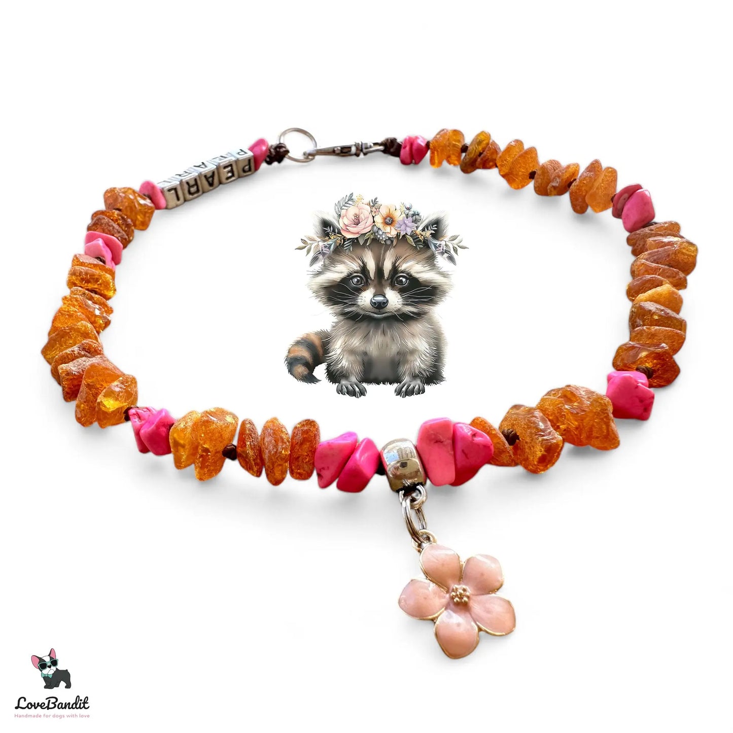 Bernsteinkette für Hunde Zeckenhalsband Pink - LoveBandit