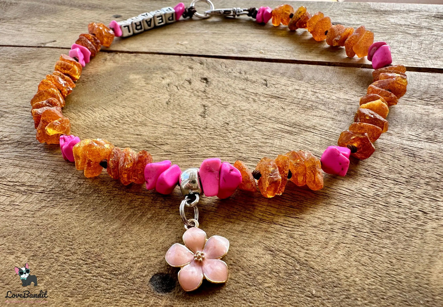Bernsteinkette für Hunde Zeckenhalsband Pink - LoveBandit