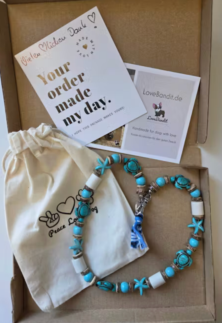 EM-Keramik Halsband Magnesit Schildkröten Seesterne Türkis - LoveBandit