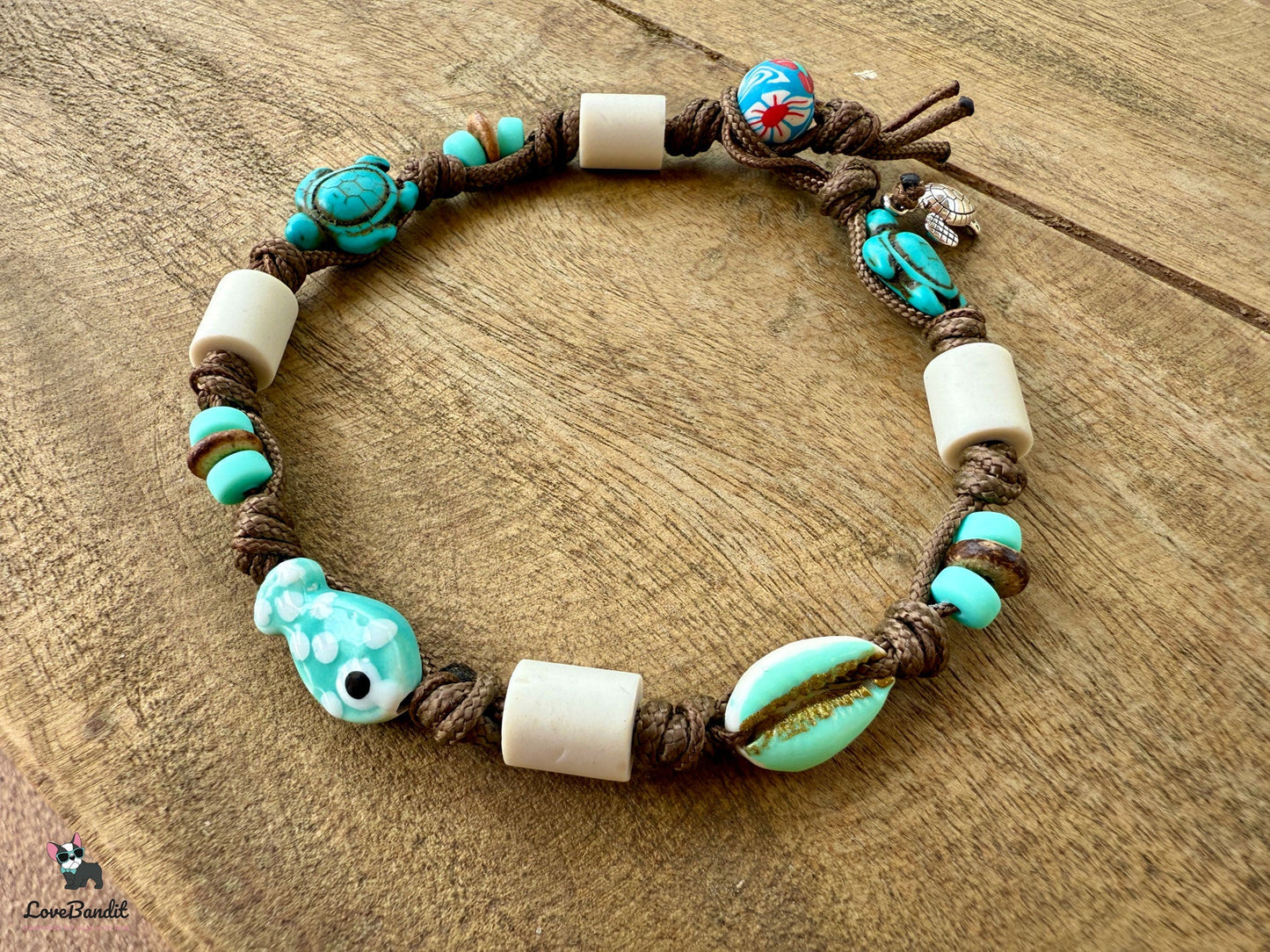 EM-Keramik Halsband handbemalte Muscheln Fisch Türkis LoveBandit