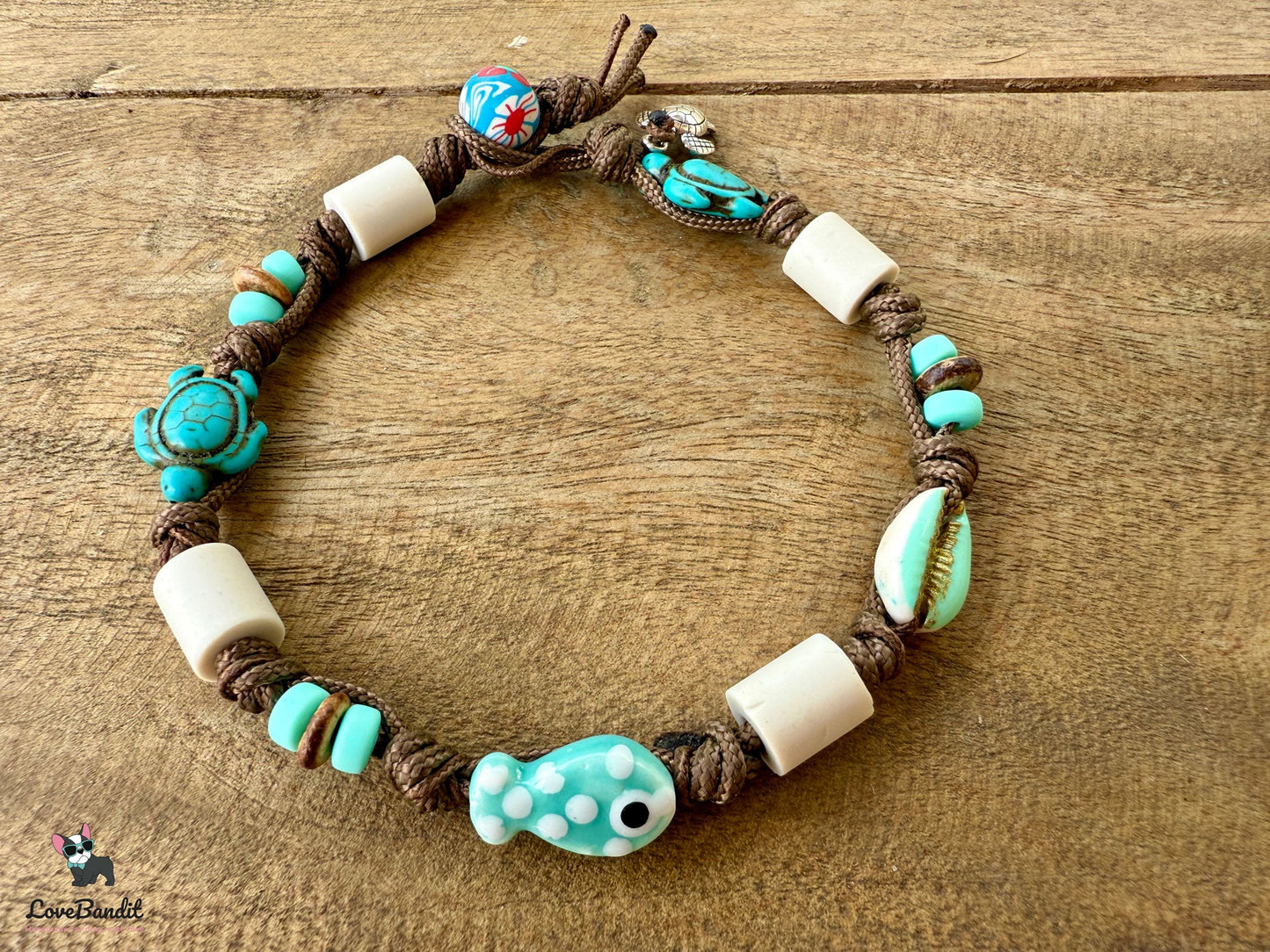 EM-Keramik Halsband handbemalte Muscheln Fisch Türkis LoveBandit