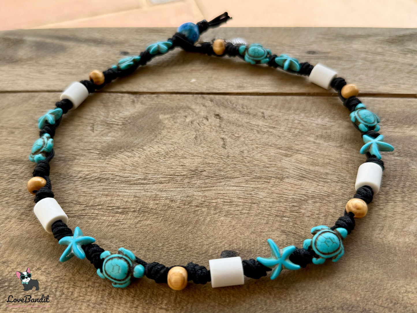 EM-Keramik Halsband Schwarz Blau Schildkröten Seesterne Lovebandit