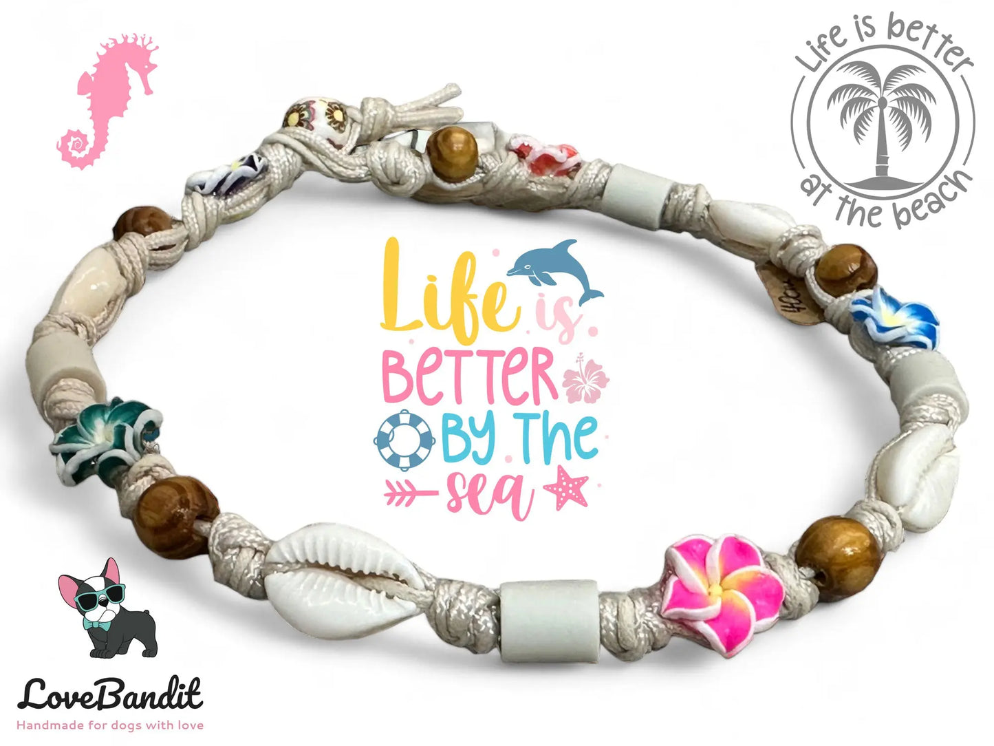 EM-Keramik Halsband Hawaiiblumen bunt Muscheln - LoveBandit