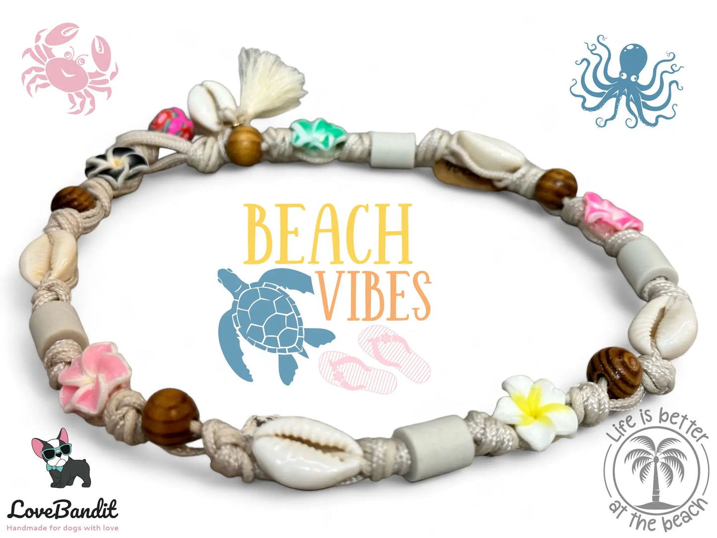 EM-Keramik Halsband Hawaiiblumen bunt Muscheln - LoveBandit