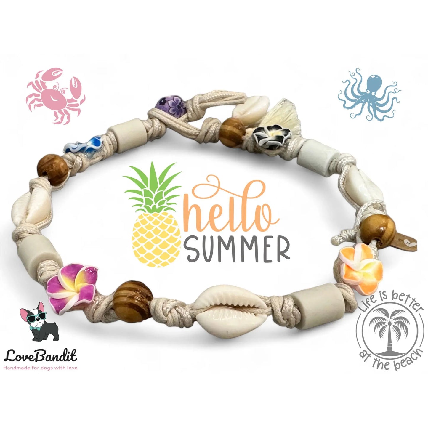 EM-Keramik Halsband Hawaiiblumen bunt Muscheln - LoveBandit