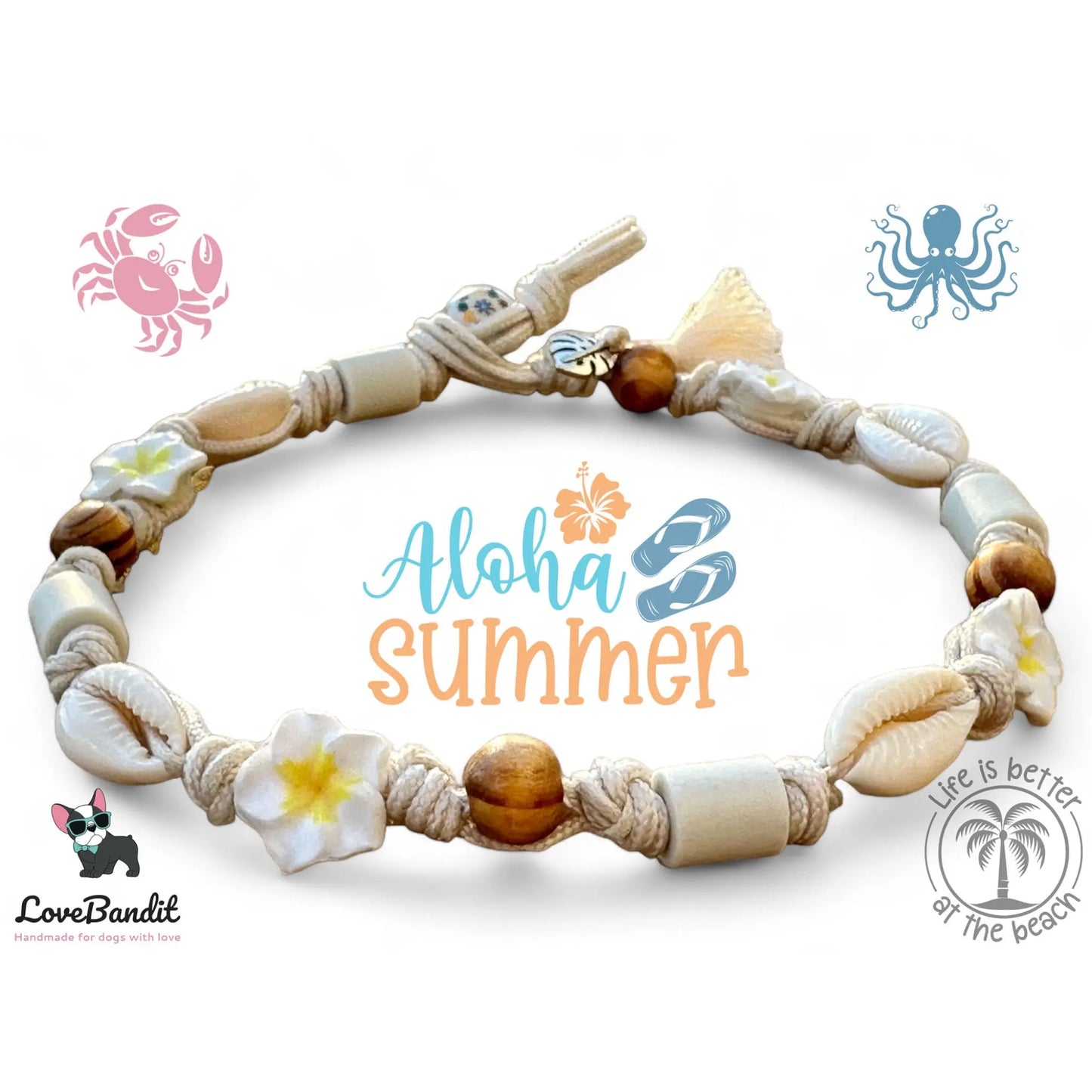 EM-Keramik Halsband Hawaiiblumen weiß - LoveBandit