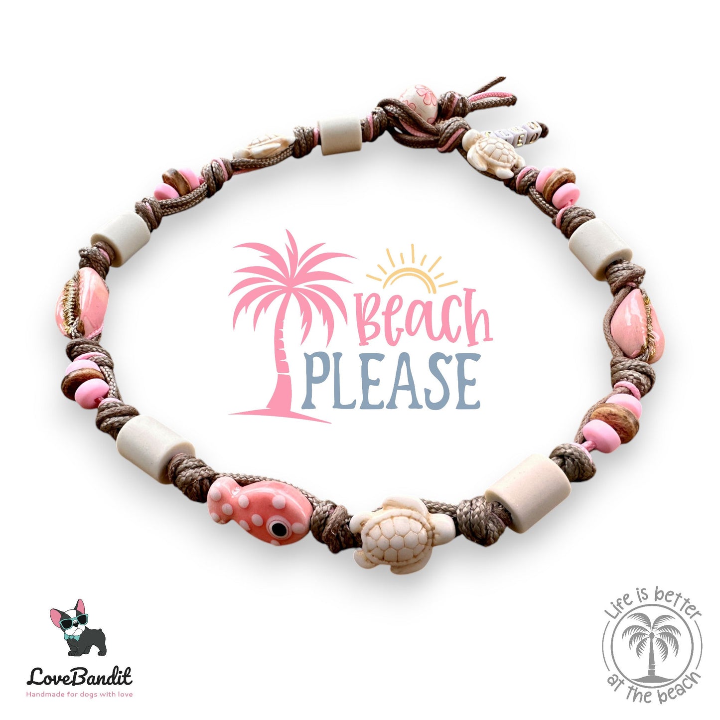 EM-Keramik Halsband handbemalte Muscheln Fisch rosé - LoveBandit