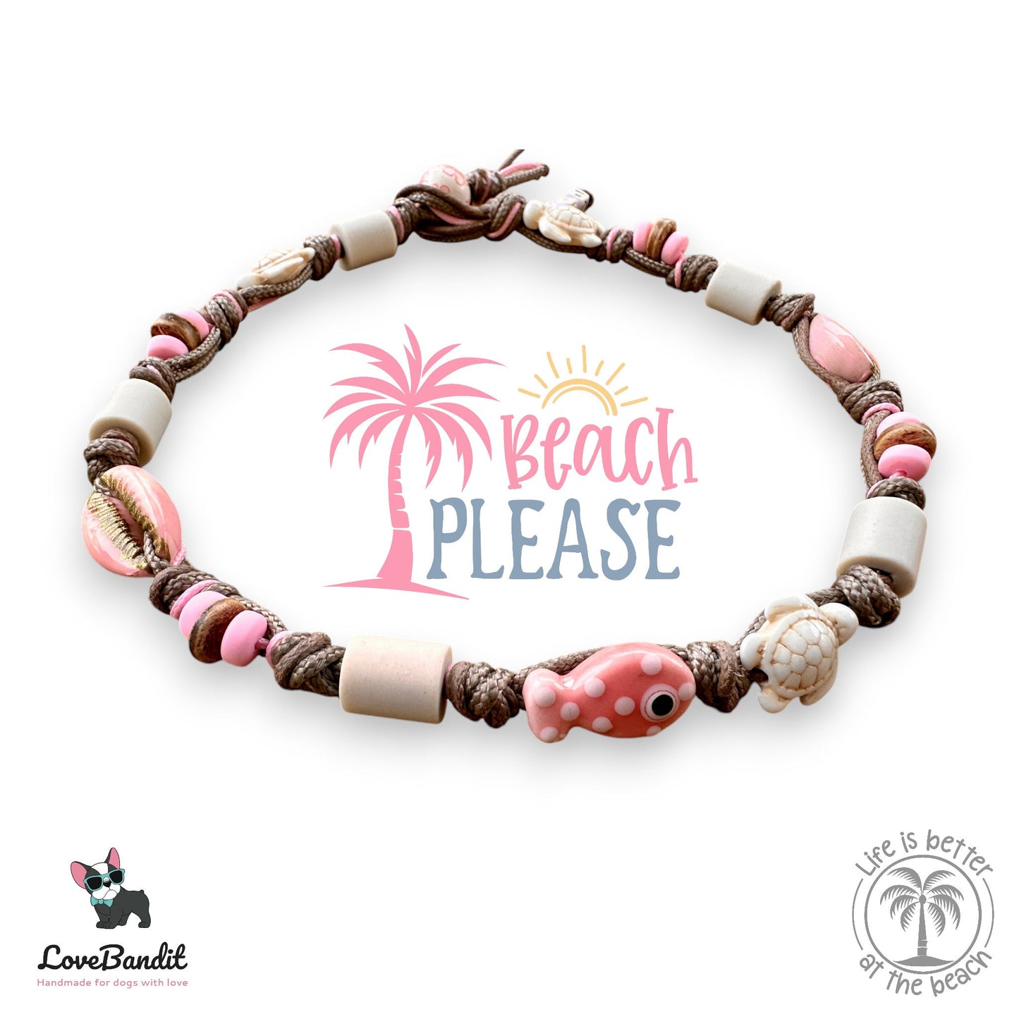 EM-Keramik Halsband handbemalte Muscheln Fisch rosé - LoveBandit