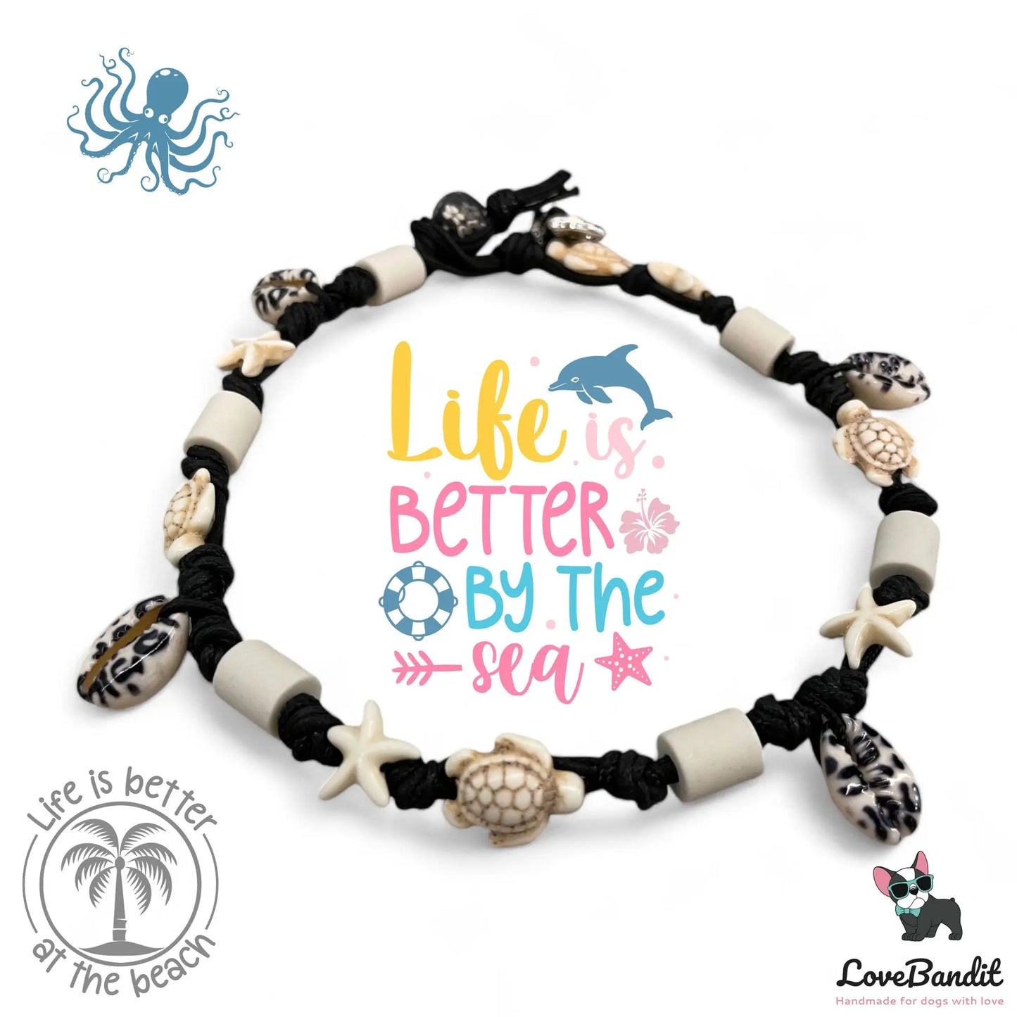 EM-Keramik Halsband Zeckenhalsband Muscheln Leo - LoveBandit