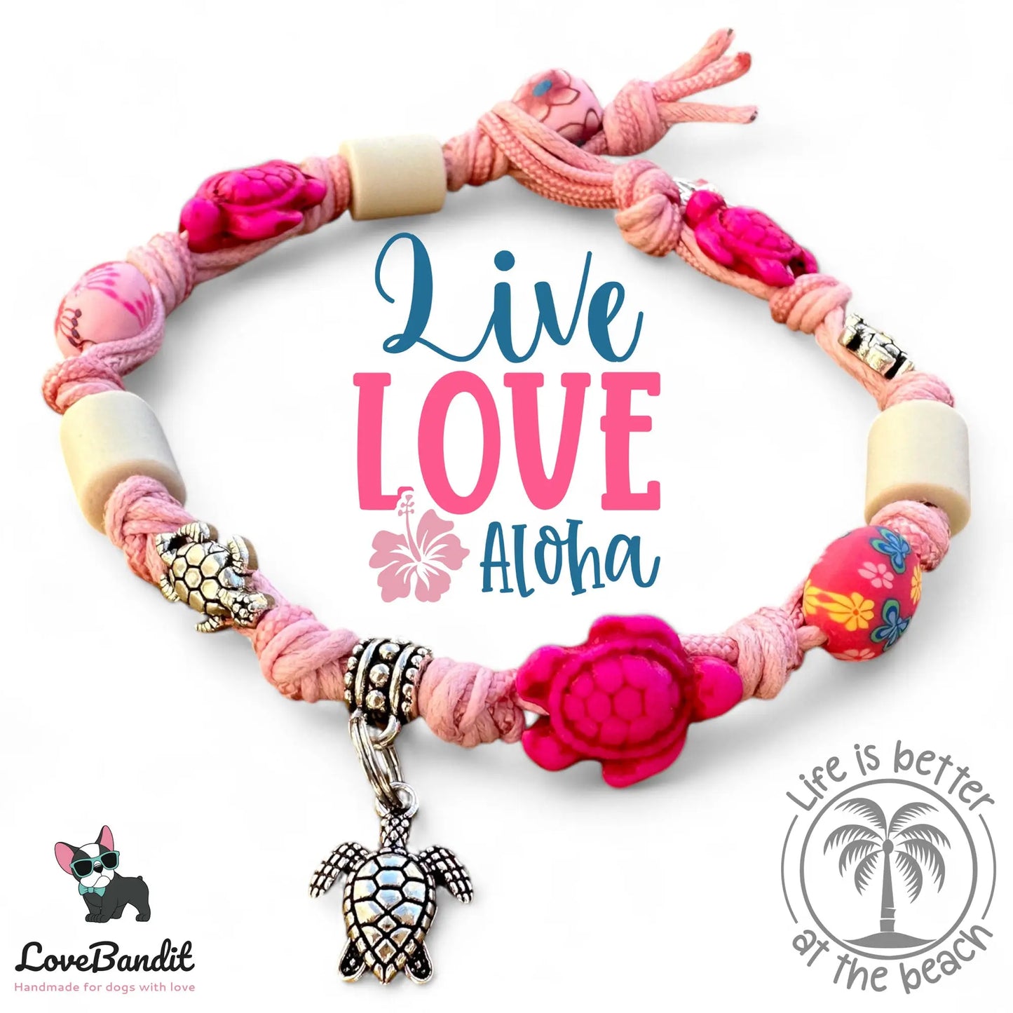 EM-Keramik Halsband Zeckenhalsband Schildkröten Pink - LoveBandit