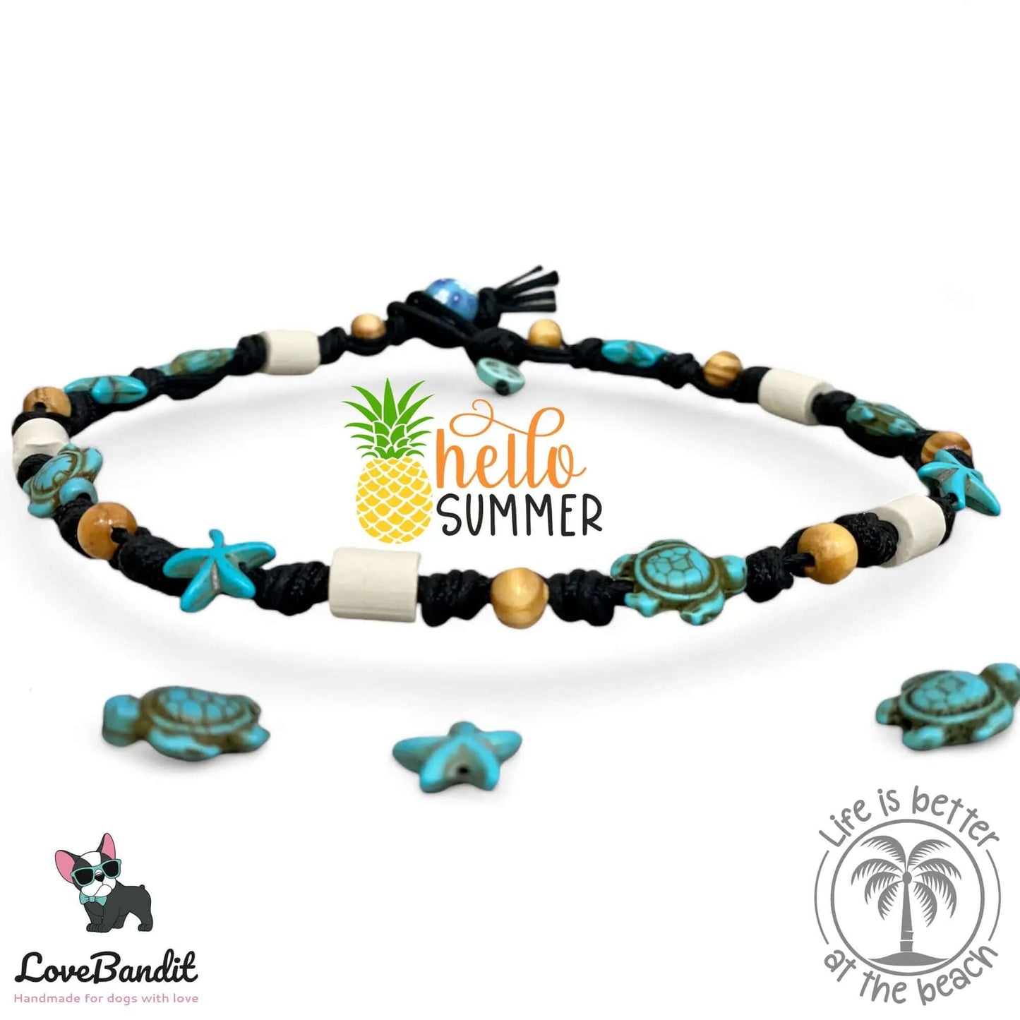 EM-Keramik Halsband Schwarz Blau Schildkröten Seesterne - LoveBandit