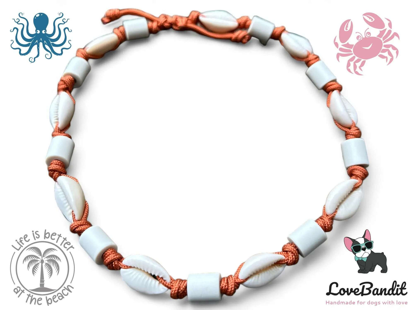 EM-Keramik Halsband Zeckenhalsband Muscheln verstellbar - LoveBandit