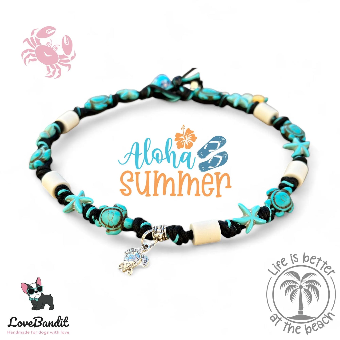EM-Keramik Halsband Schildkröten Seesterne Türkis - LoveBandit