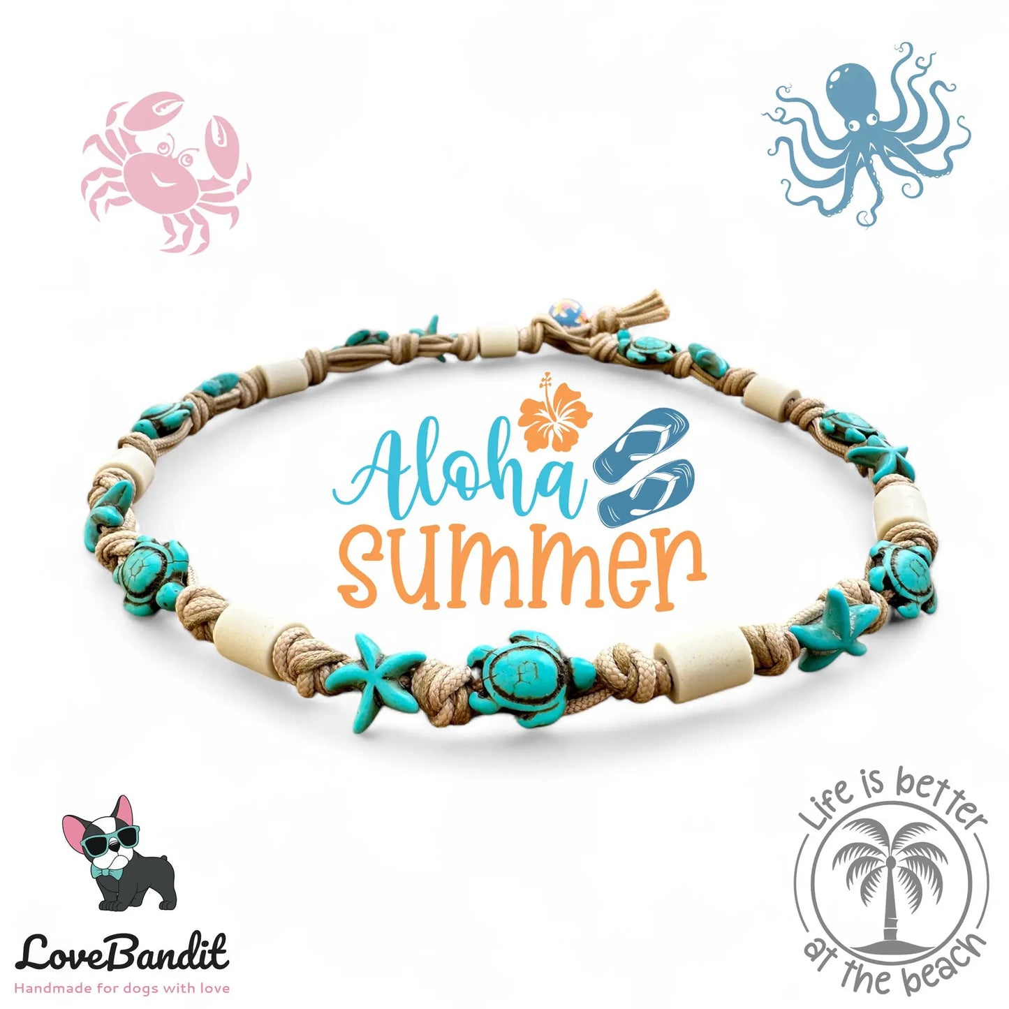 EM-Keramik Halsband Schildkröten Seesterne Türkis - LoveBandit