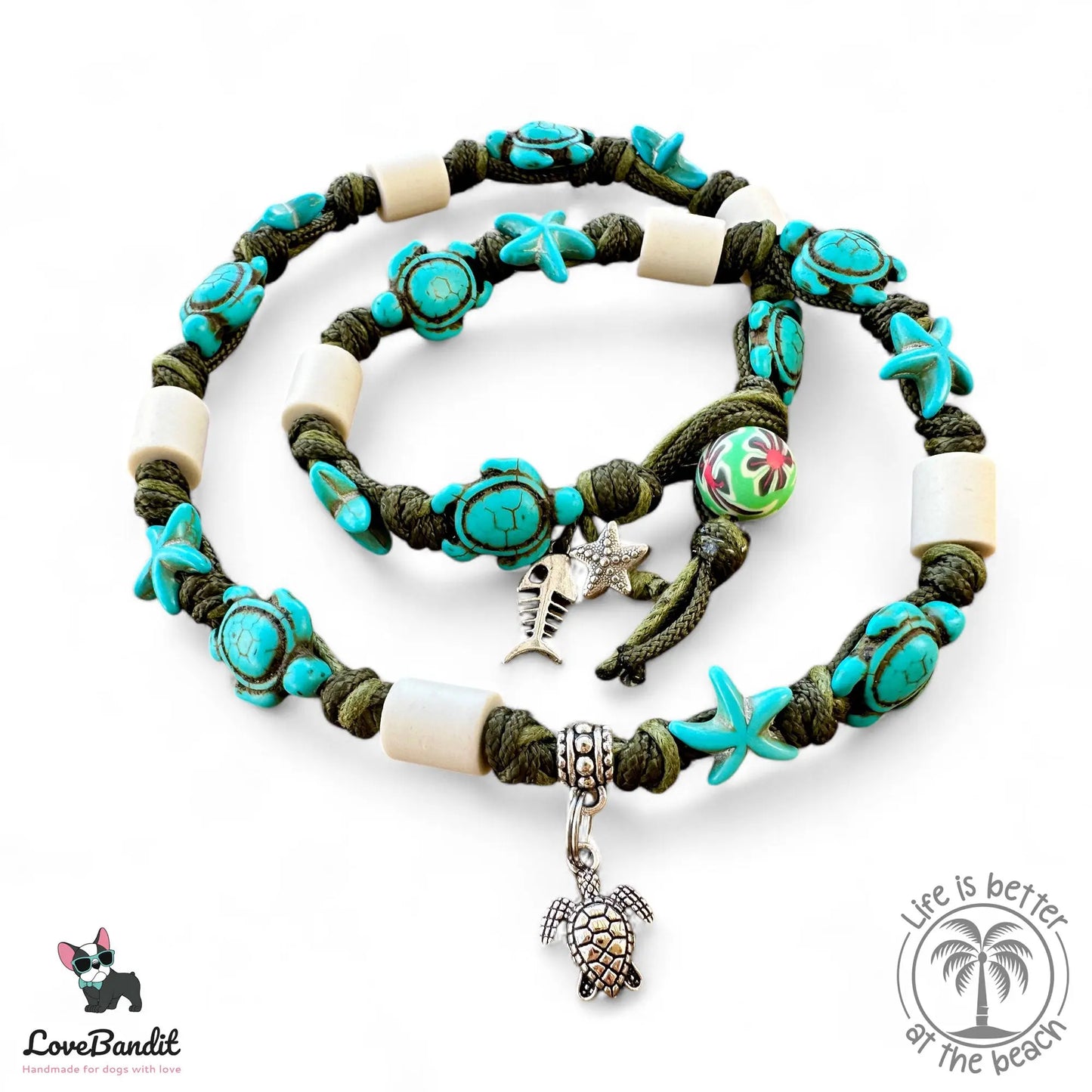 EM-Keramik Halsband Schildkröten Seesterne Türkis - LoveBandit