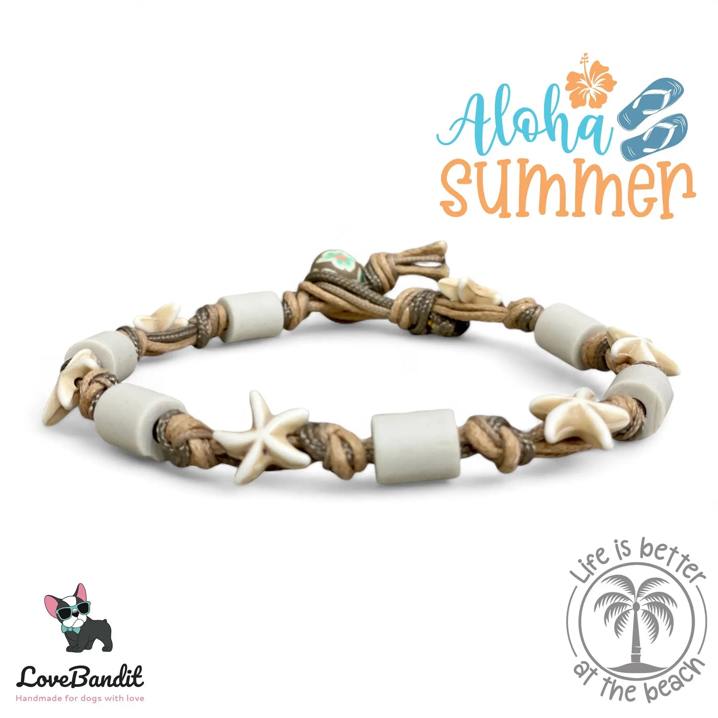 EM-Keramik Halsband Zeckenhalsband Seesterne natur - LoveBandit
