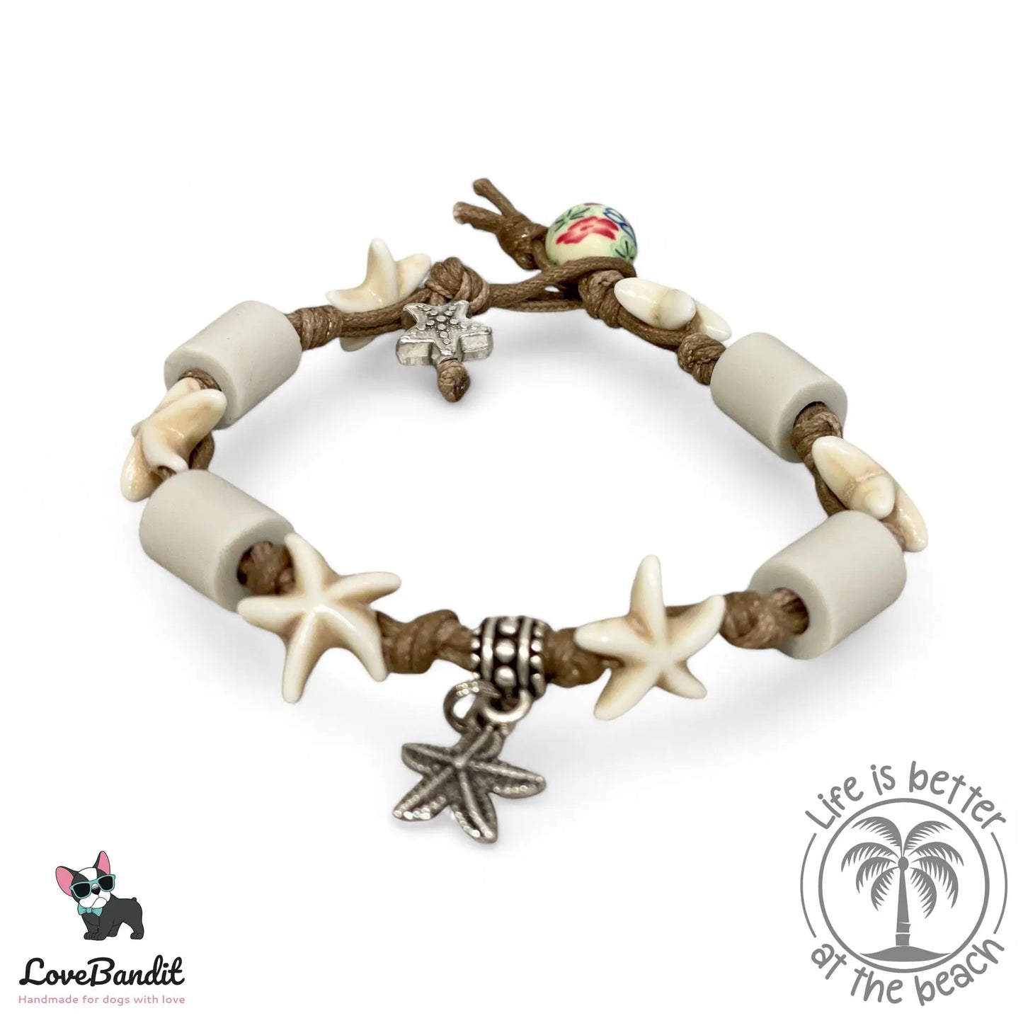 EM-Keramik Halsband Zeckenhalsband Seesterne natur - LoveBandit