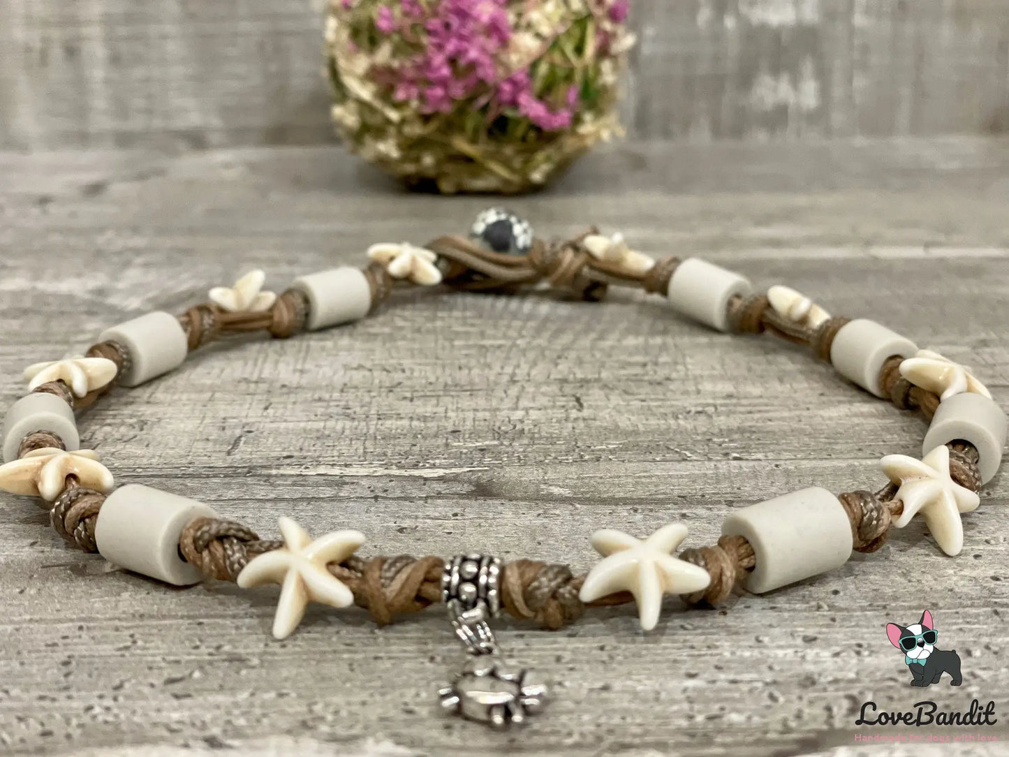 EM-Keramik Halsband Zeckenhalsband Seesterne natur - LoveBandit