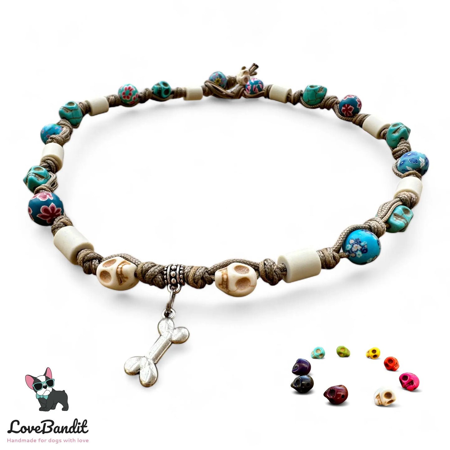 EM-Keramik Halsband Zeckenhalsband Totenköpfe Perlen - LoveBandit