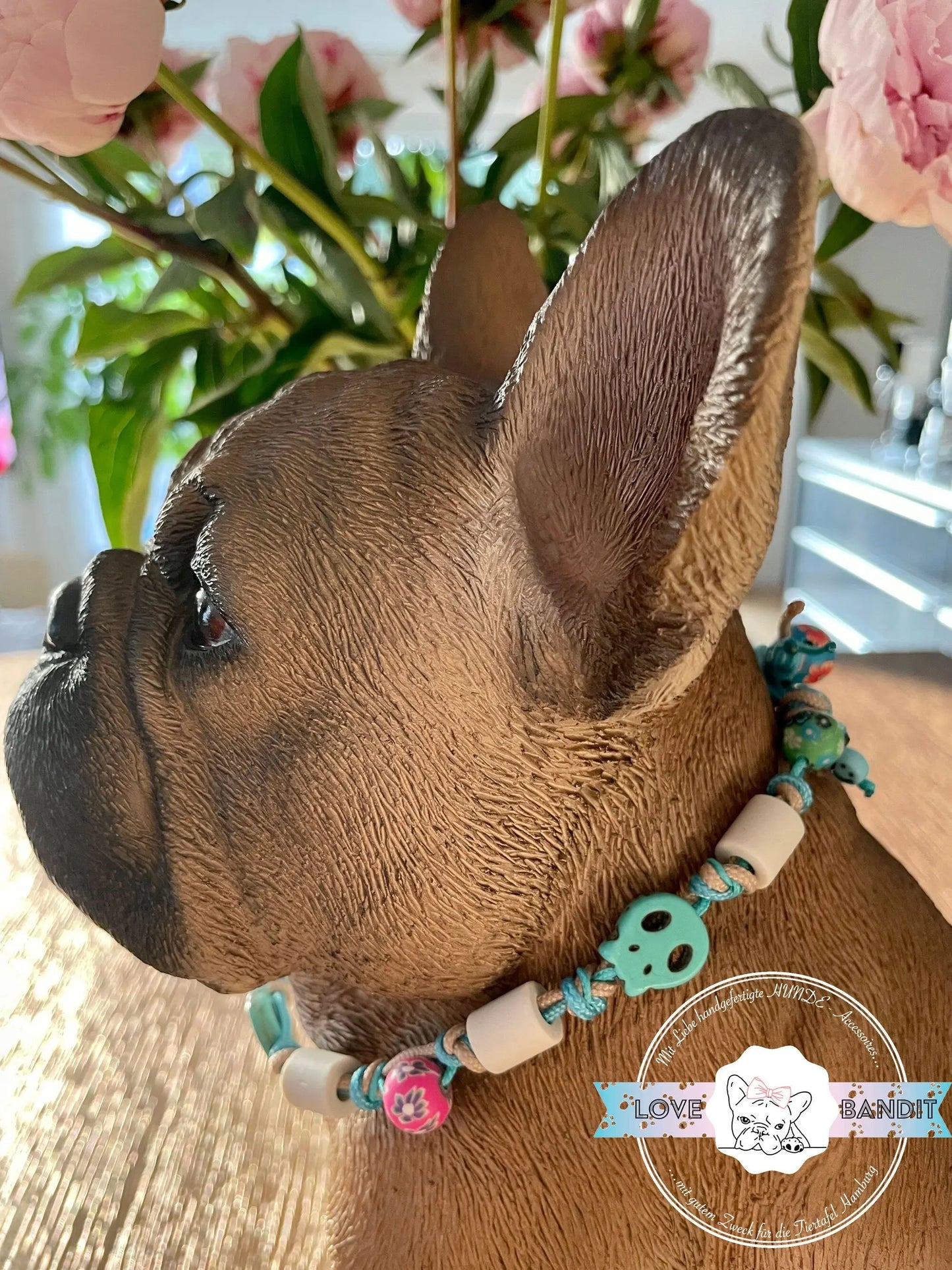 EM-Keramik Halsband Zeckenhalsband Sugar Skulls Türkis - LoveBandit