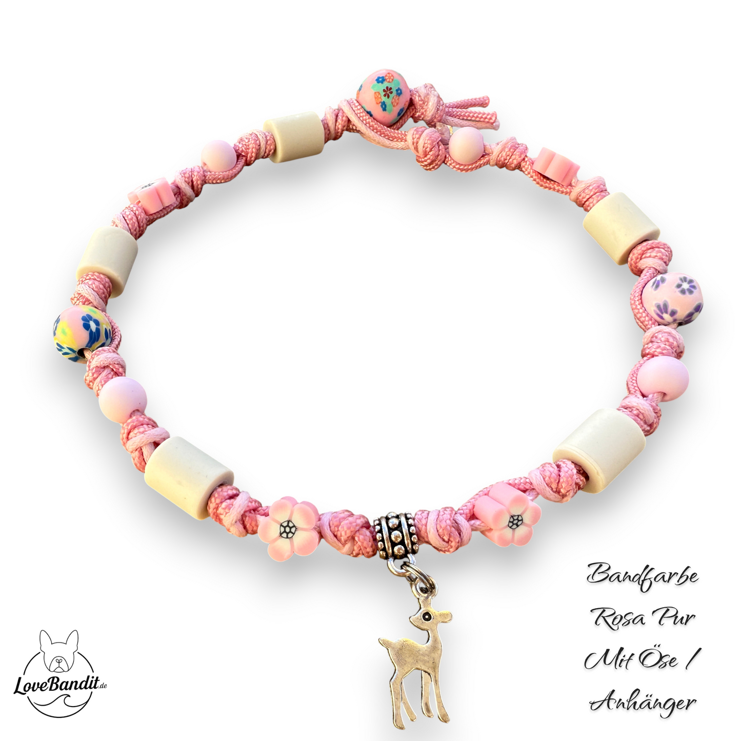 EM-Keramik Halsband Perlen und Blumen Pink für Hundemädchen Lovebandit