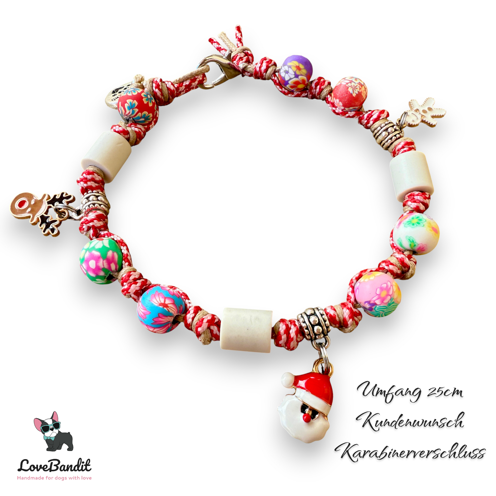 EM-Keramik Halsband Zeckenhalsband Weihnachten "X-Mas" Perlen Weihnachtsanhänger Lovebandit