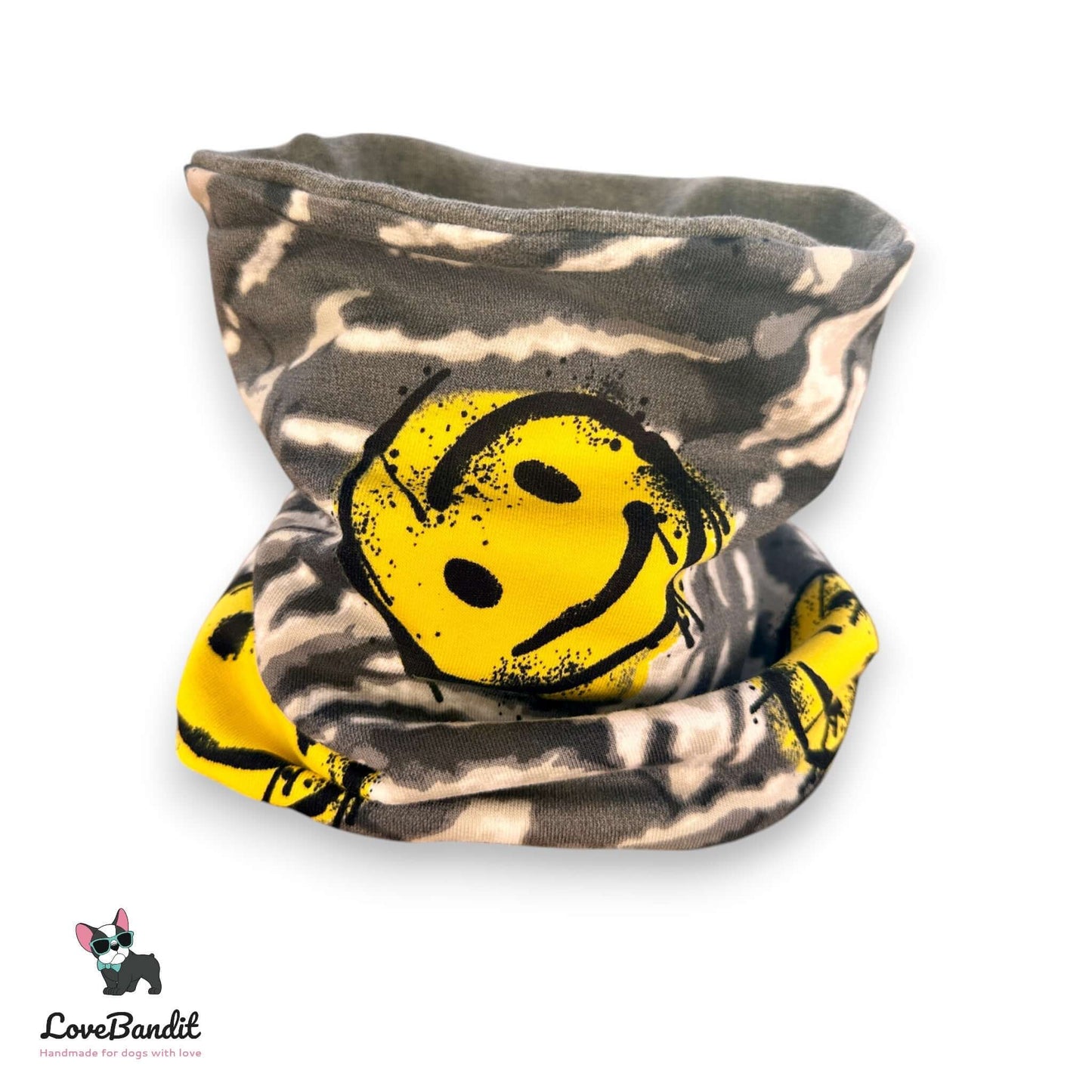 Hundeloop Hundeschal "Smiley" grau gelb - LoveBandit