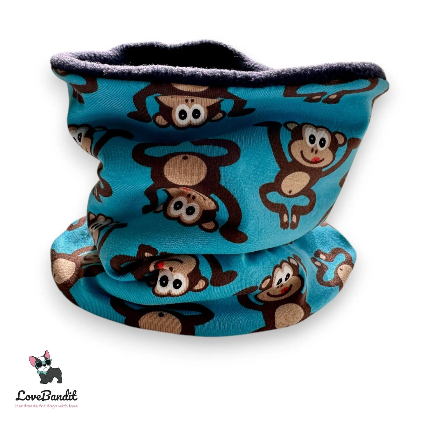 Hundeloop Hundeschal Affen blau Fleece Teddyplüsch - LoveBandit