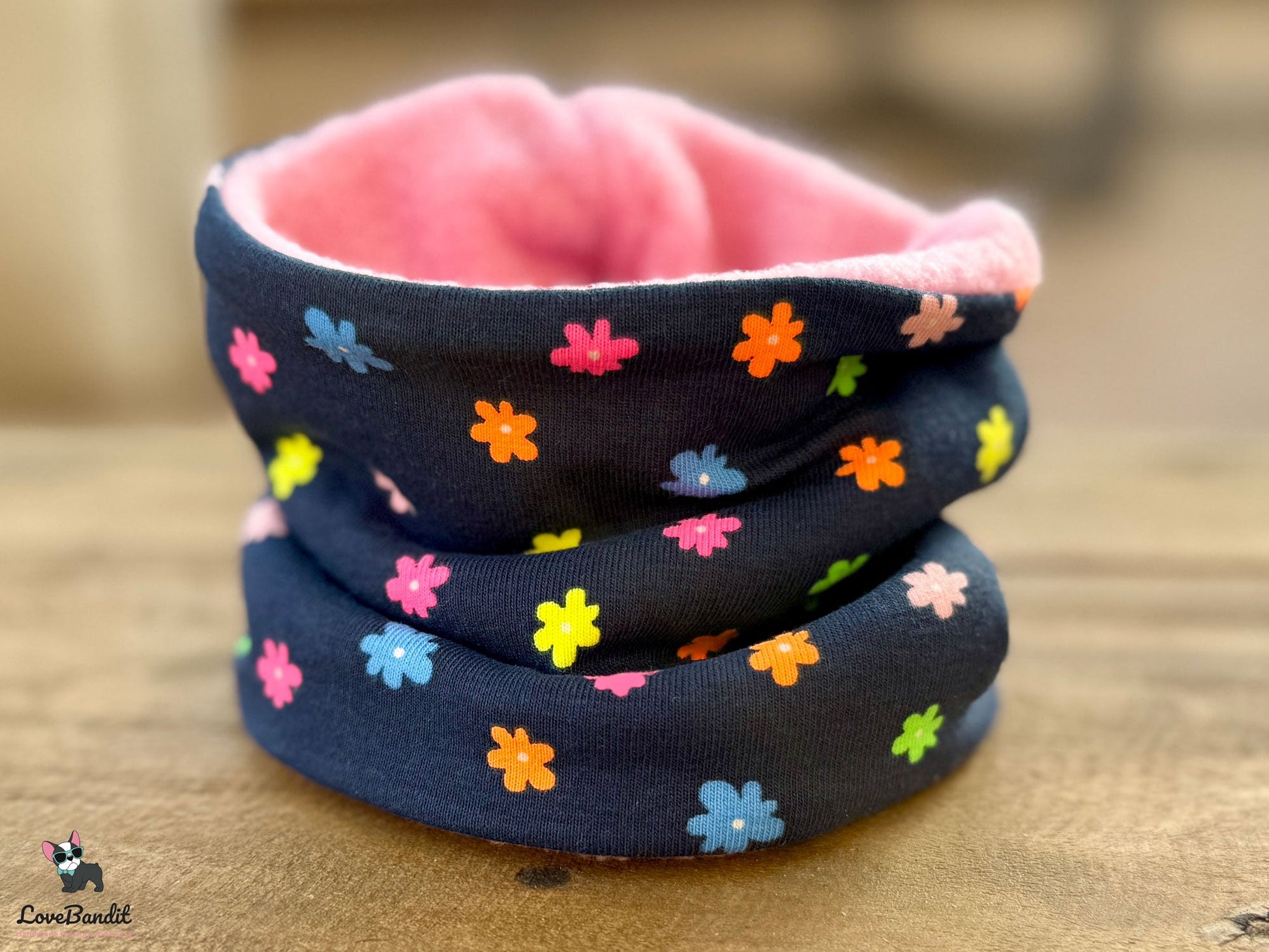 Hundeloop Hundeschal Blümchen Neon Dunkelblau Lovebandit