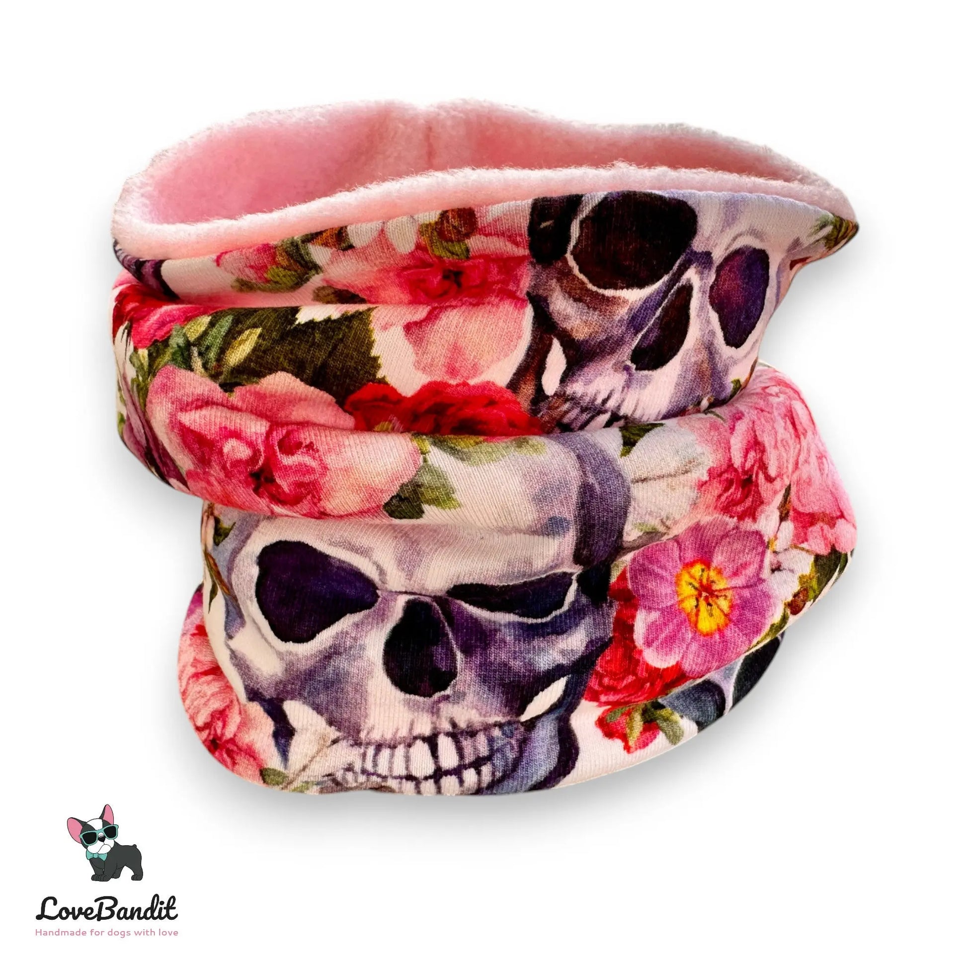 Hundeloop Hundeschal Totenköpfe Blumen rosa - LoveBandit