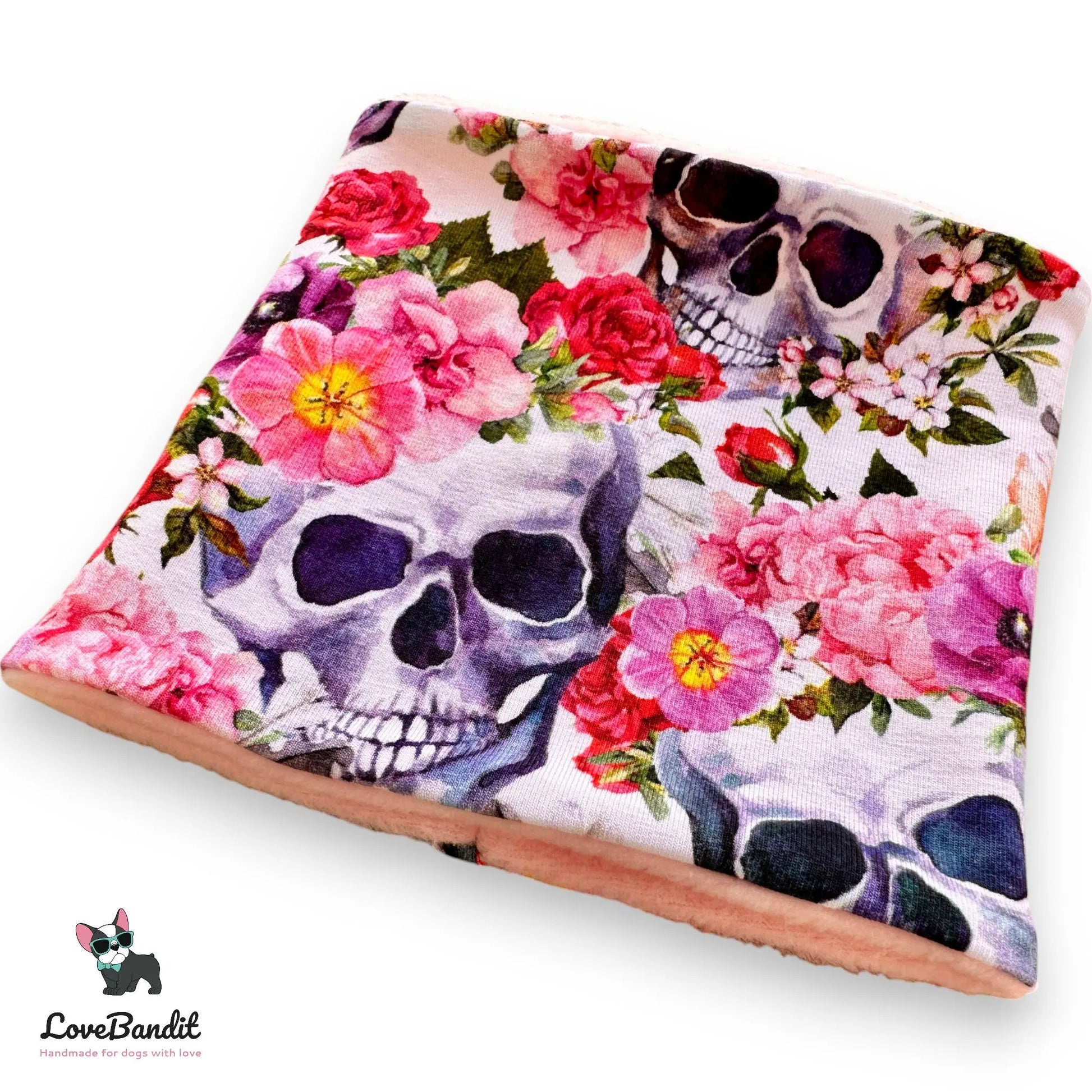 Hundeloop Hundeschal Totenköpfe Blumen rosa - LoveBandit
