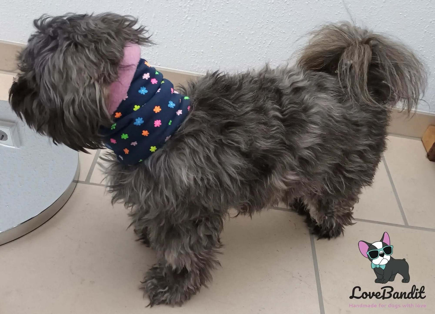 Hundeloop Hundeschal Blümchen Neon Dunkelblau - LoveBandit