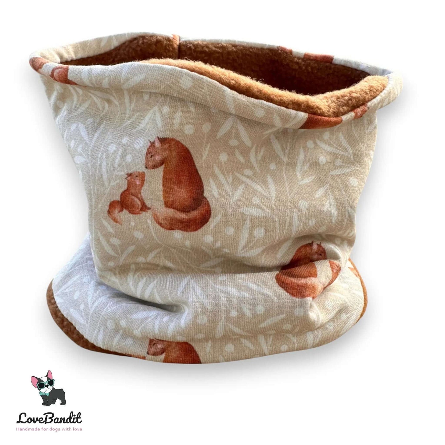 Hundeloop Hundeschal "Familie Eichhörnchen" sand nuss Fleece oder Teddyplüsch - LoveBandit