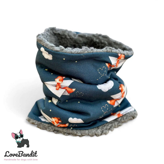 Hundeloop Hundeschal Fuchs auf Papierflieger blau - LoveBandit