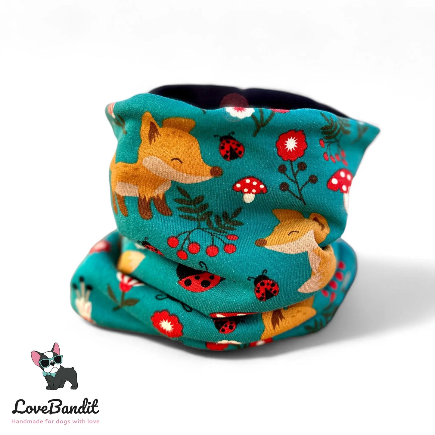 Hundeloop Hundeschal Fuchs Fliegenpilz Petrol - LoveBandit