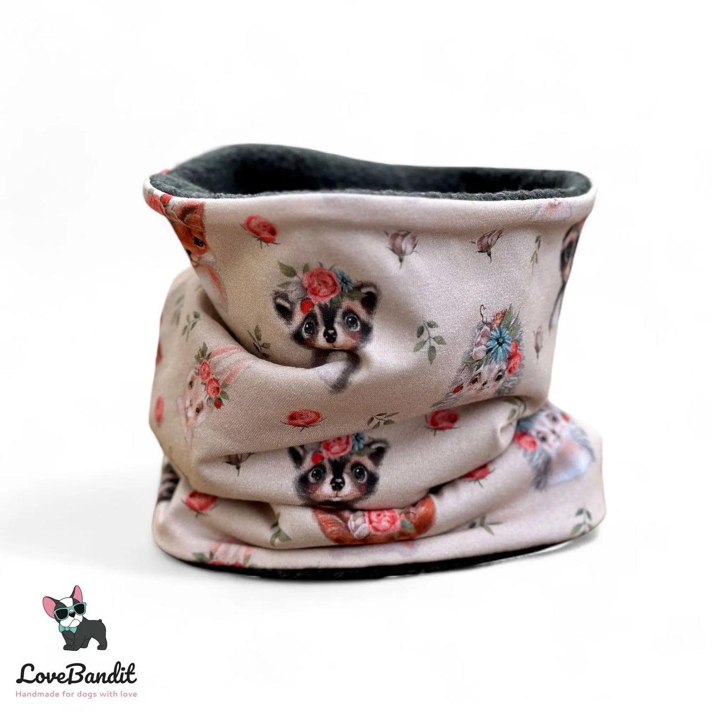 Hundeloop Hundeschal Hase Igel Dachs Rosen Hellbraun - LoveBandit