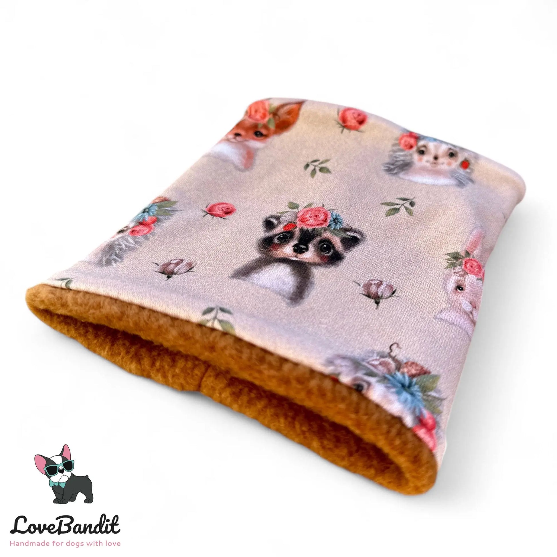 Hundeloop Hundeschal Hase Igel Dachs Rosen Hellbraun - LoveBandit
