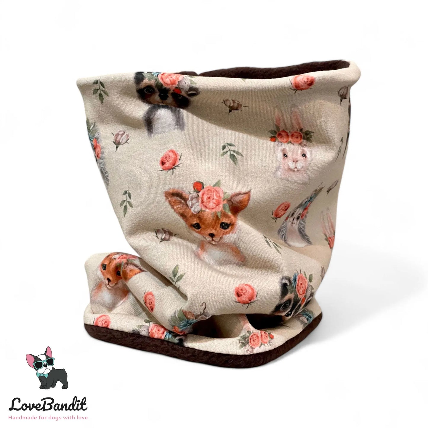 Hundeloop Hundeschal Hase Igel Dachs Rosen Hellbraun - LoveBandit
