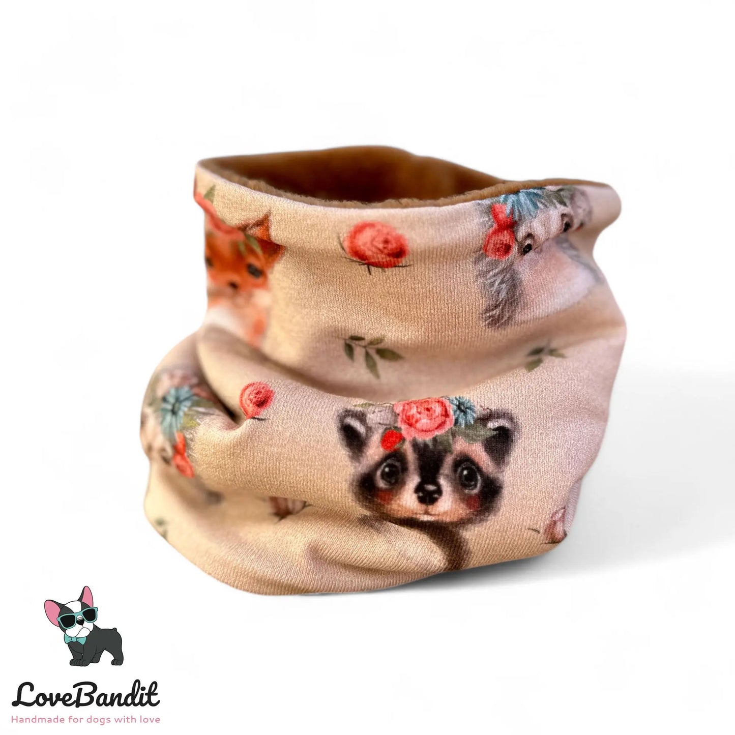 Hundeloop Hundeschal Hase Igel Dachs Rosen Hellbraun - LoveBandit
