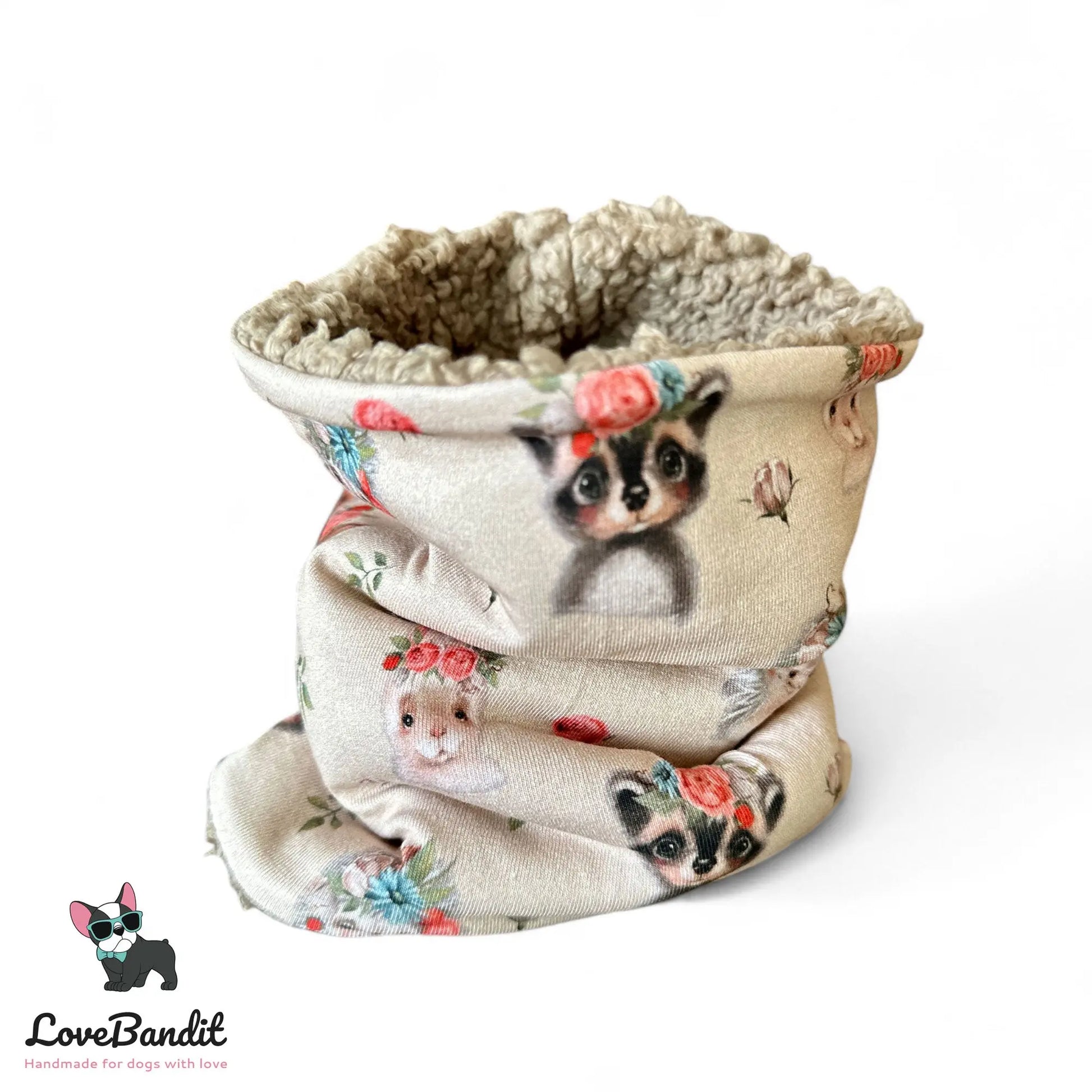 Hundeloop Hundeschal Hase Igel Dachs Rosen Hellbraun - LoveBandit
