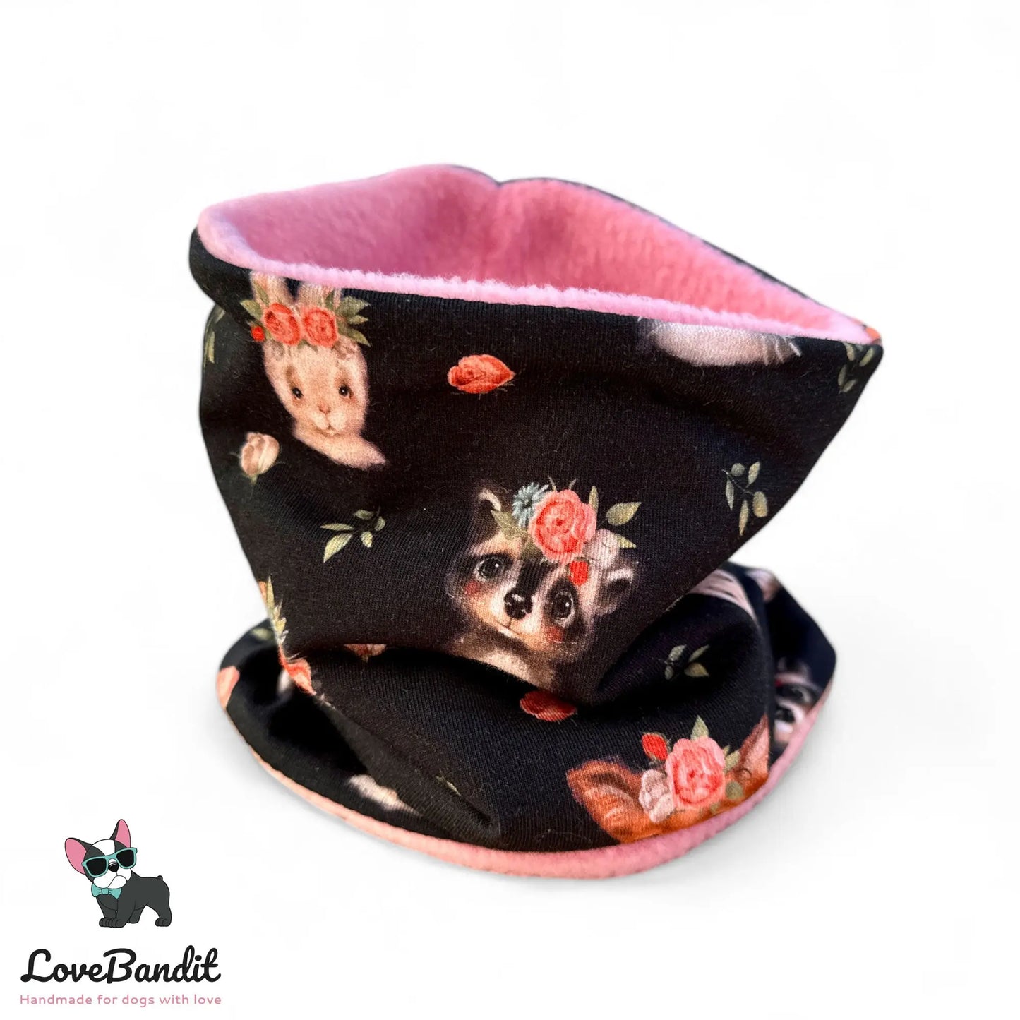 Hundeloop Hundeschal Hase Igel Dachs Rosen Schwarz - LoveBandit