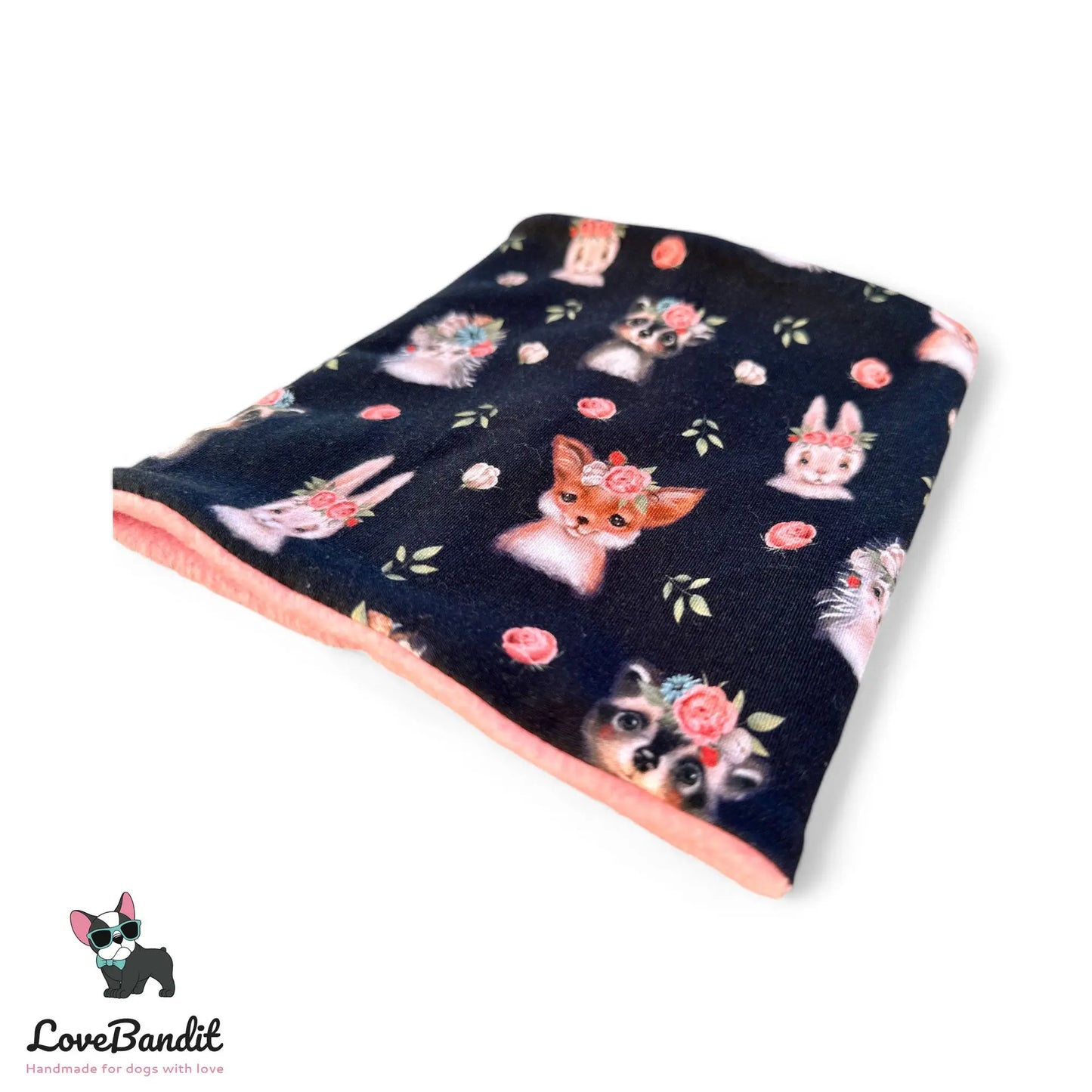 Hundeloop Hundeschal Hase Igel Dachs Rosen Schwarz - LoveBandit
