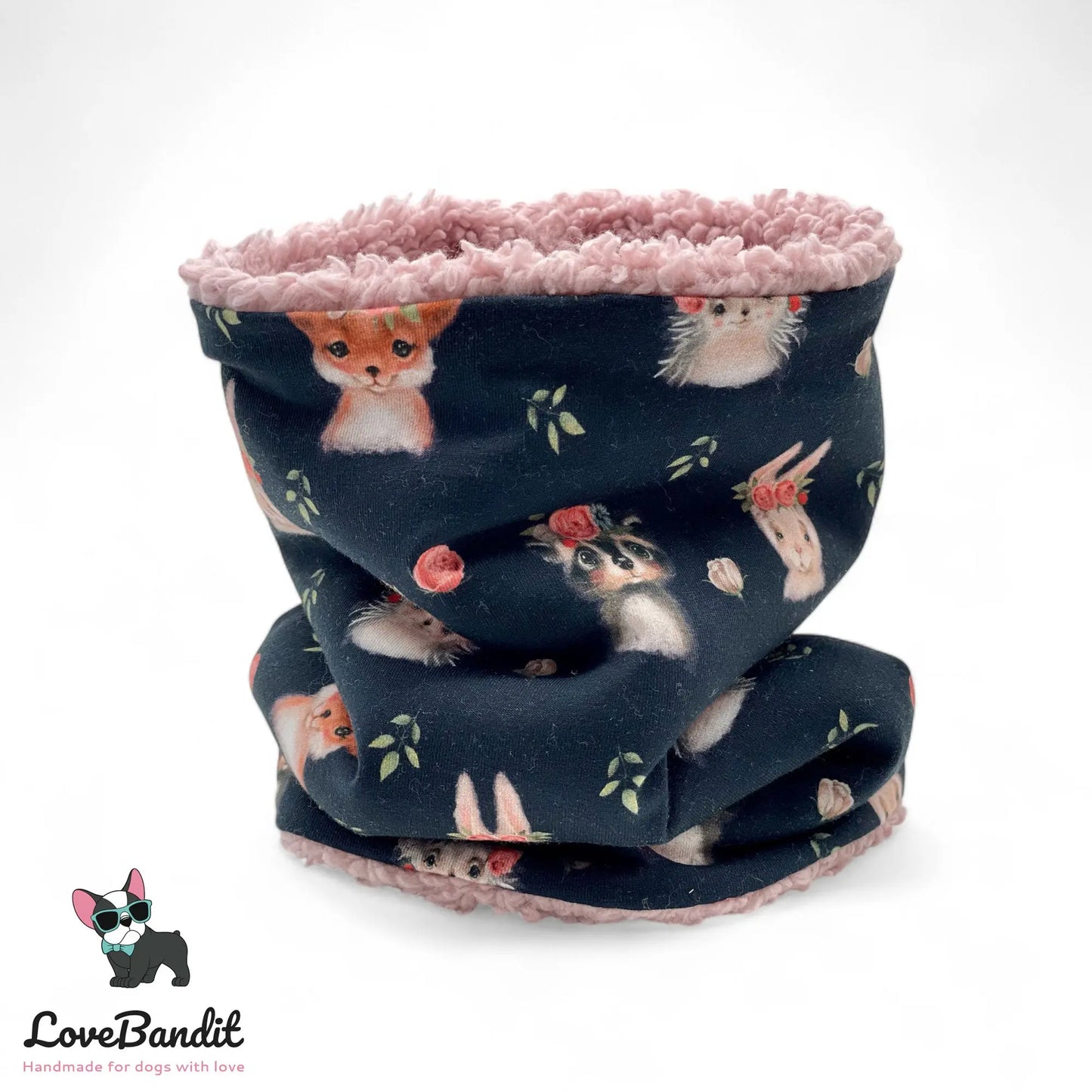Hundeloop Hundeschal Hase Igel Dachs Rosen Schwarz - LoveBandit