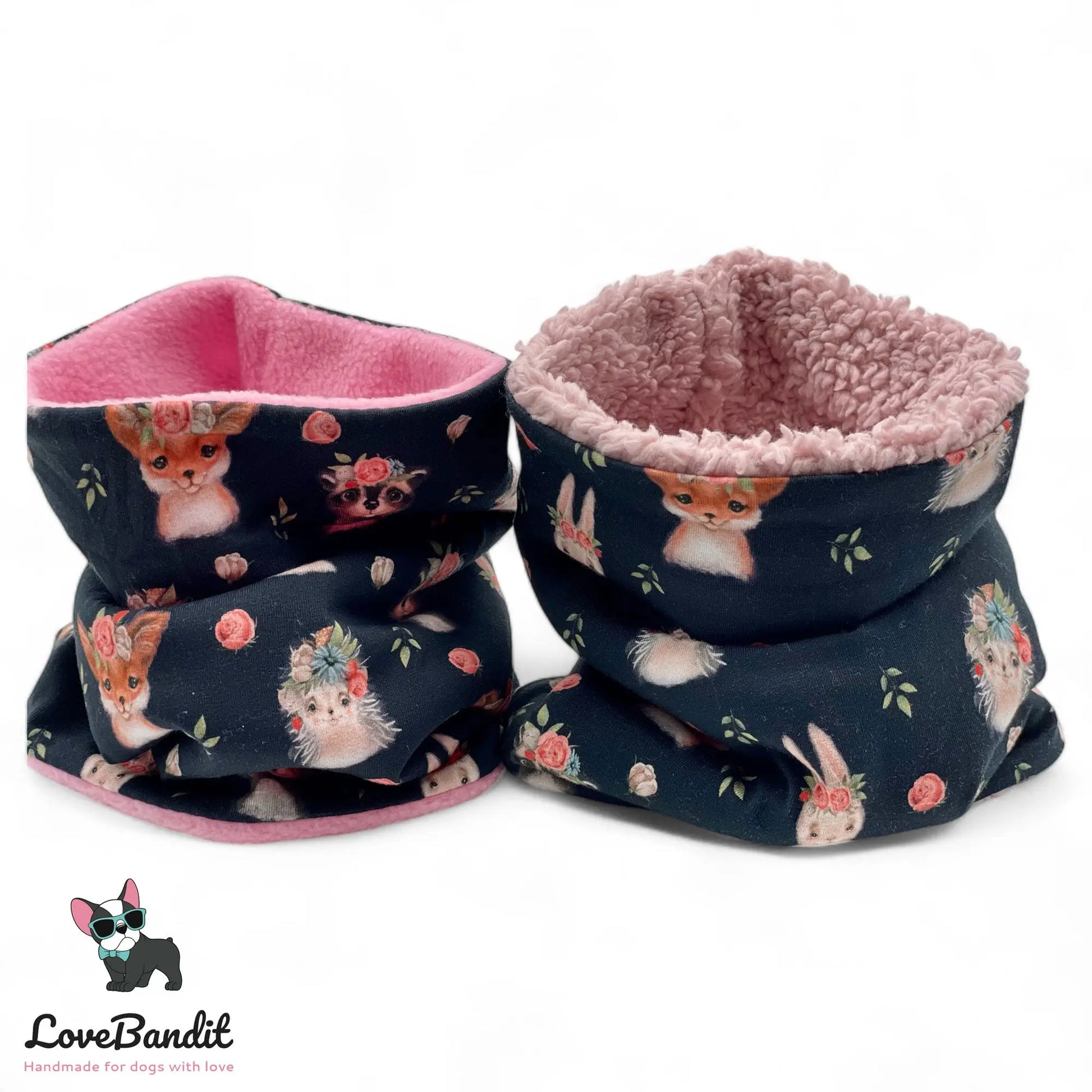 Hundeloop Hundeschal Hase Igel Dachs Rosen Schwarz - LoveBandit